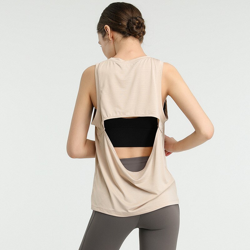 Open-back yoga tank top - Beige / S