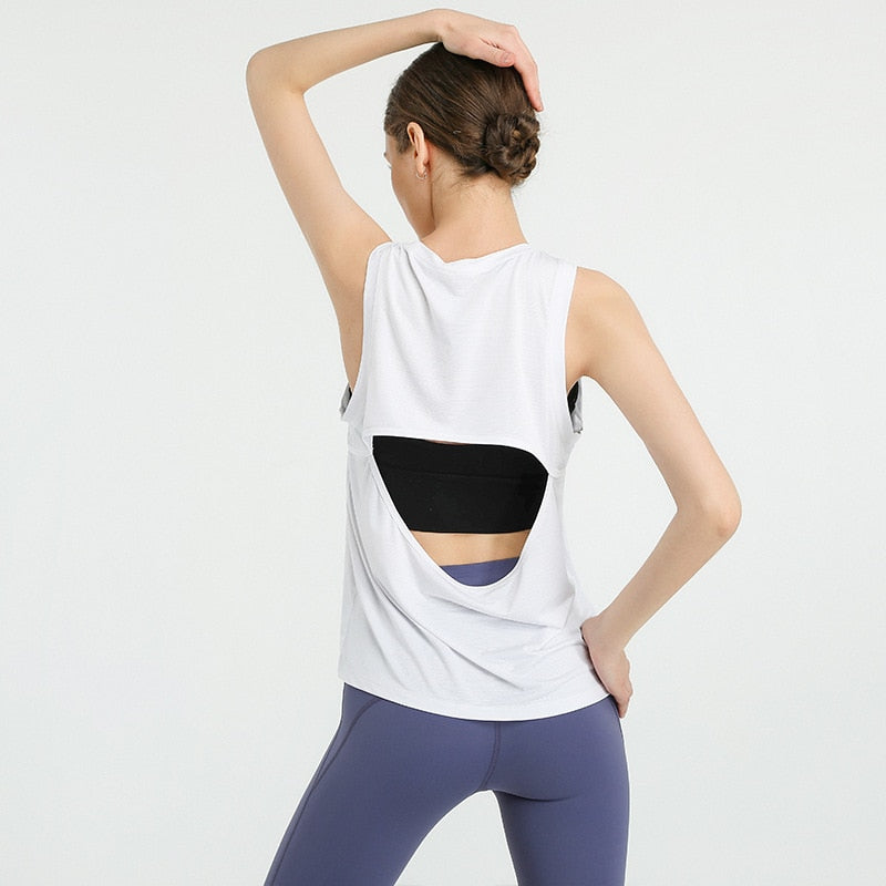 Open-back yoga tank top - White / S