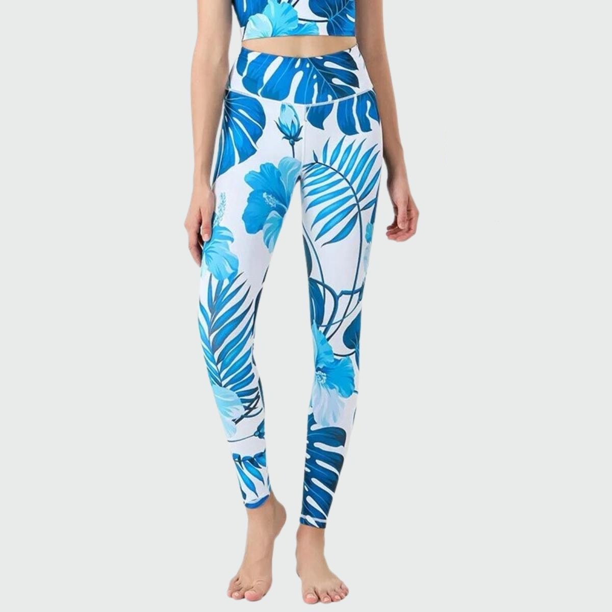 Blue Leaf Yoga Legging - leaves / S