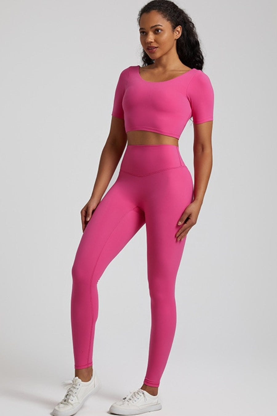 Yoga Legging &amp; T-shirt set - dark pink / S