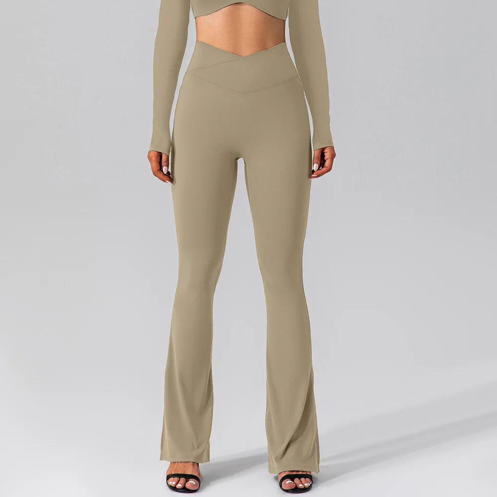 Flared Yoga Pants - beige / S