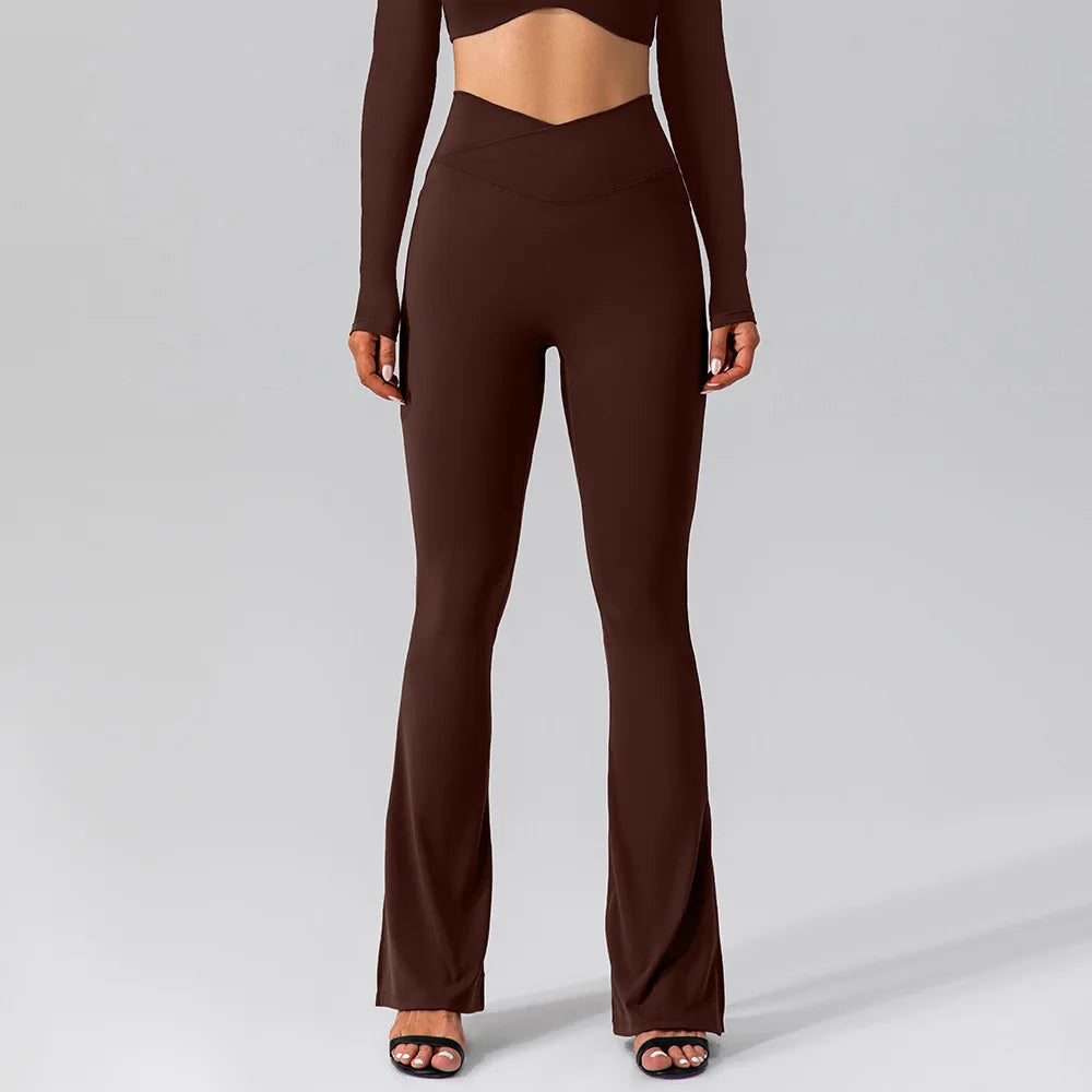 Flared Yoga Pants - brown / S