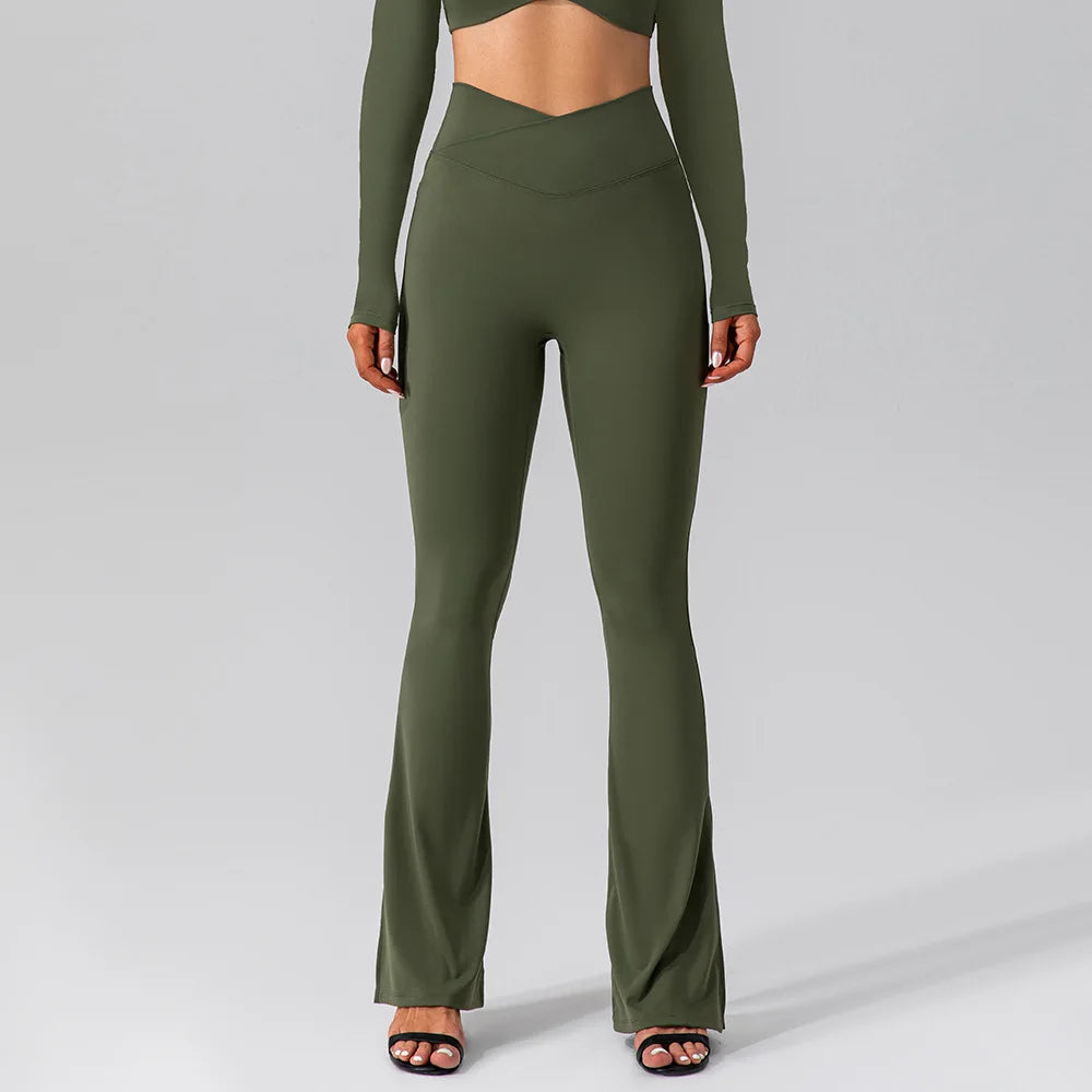 Flared Yoga Pants - green / S