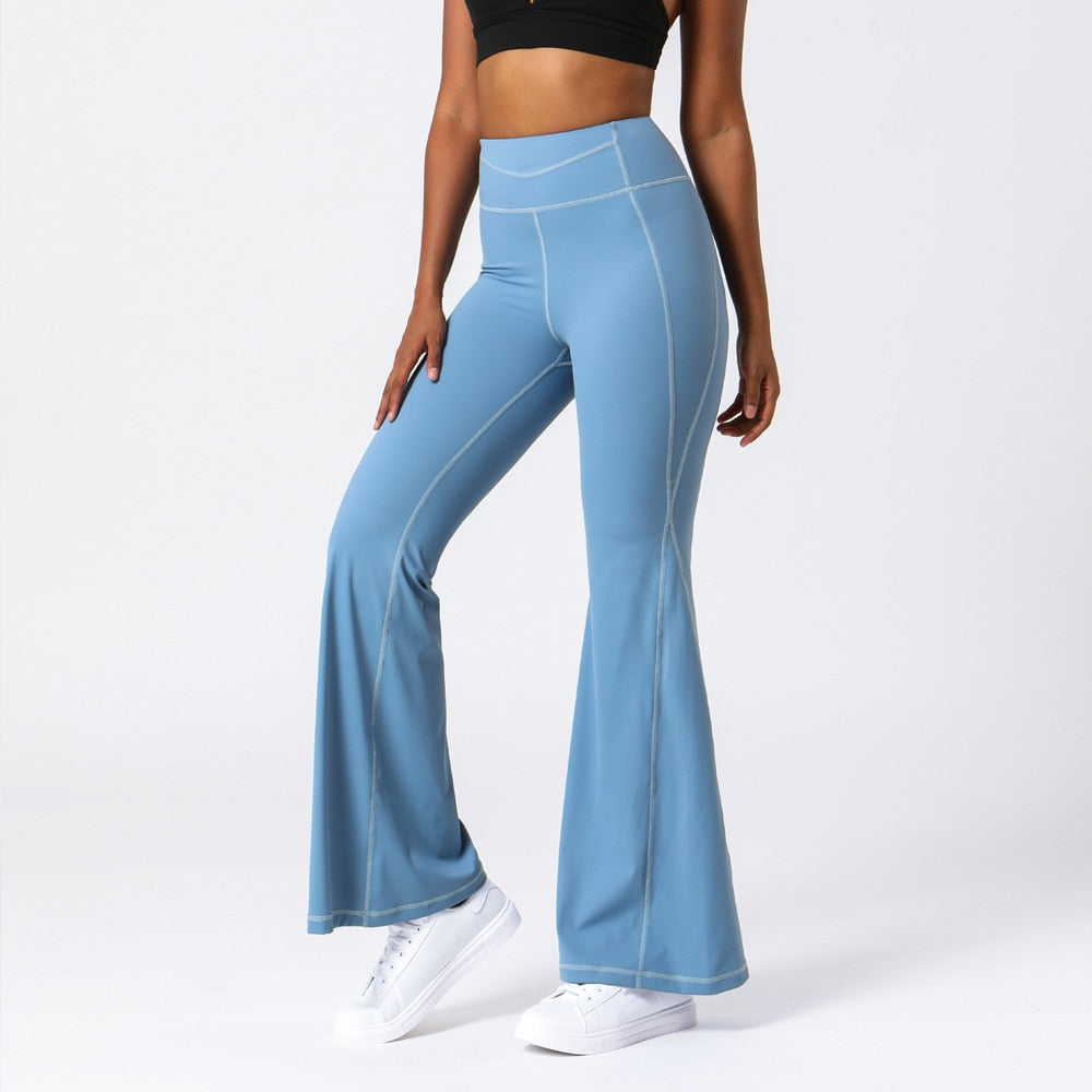 High Waisted Flared Yoga Pants - Blue / S