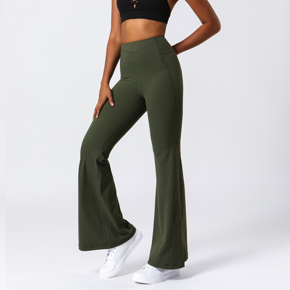 High Waisted Flared Yoga Pants - Green / S