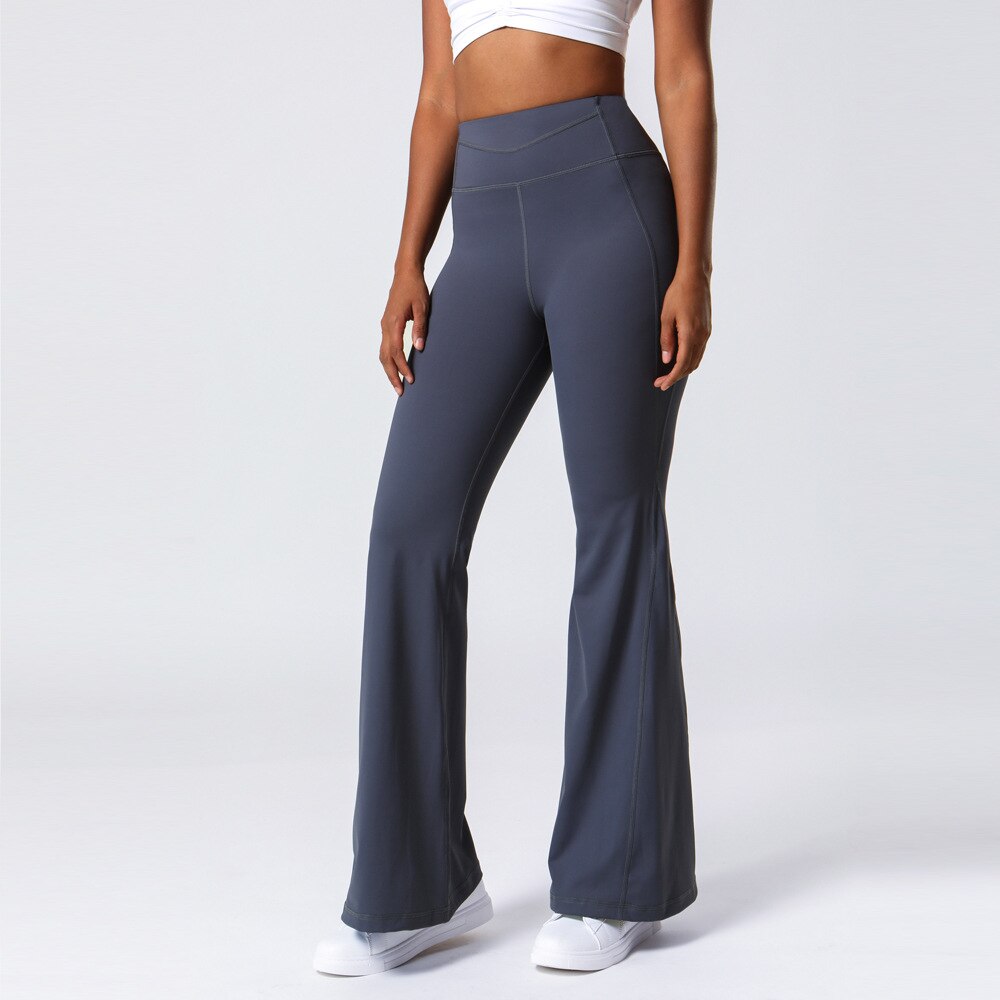 High Waisted Flared Yoga Pants - Grey / S