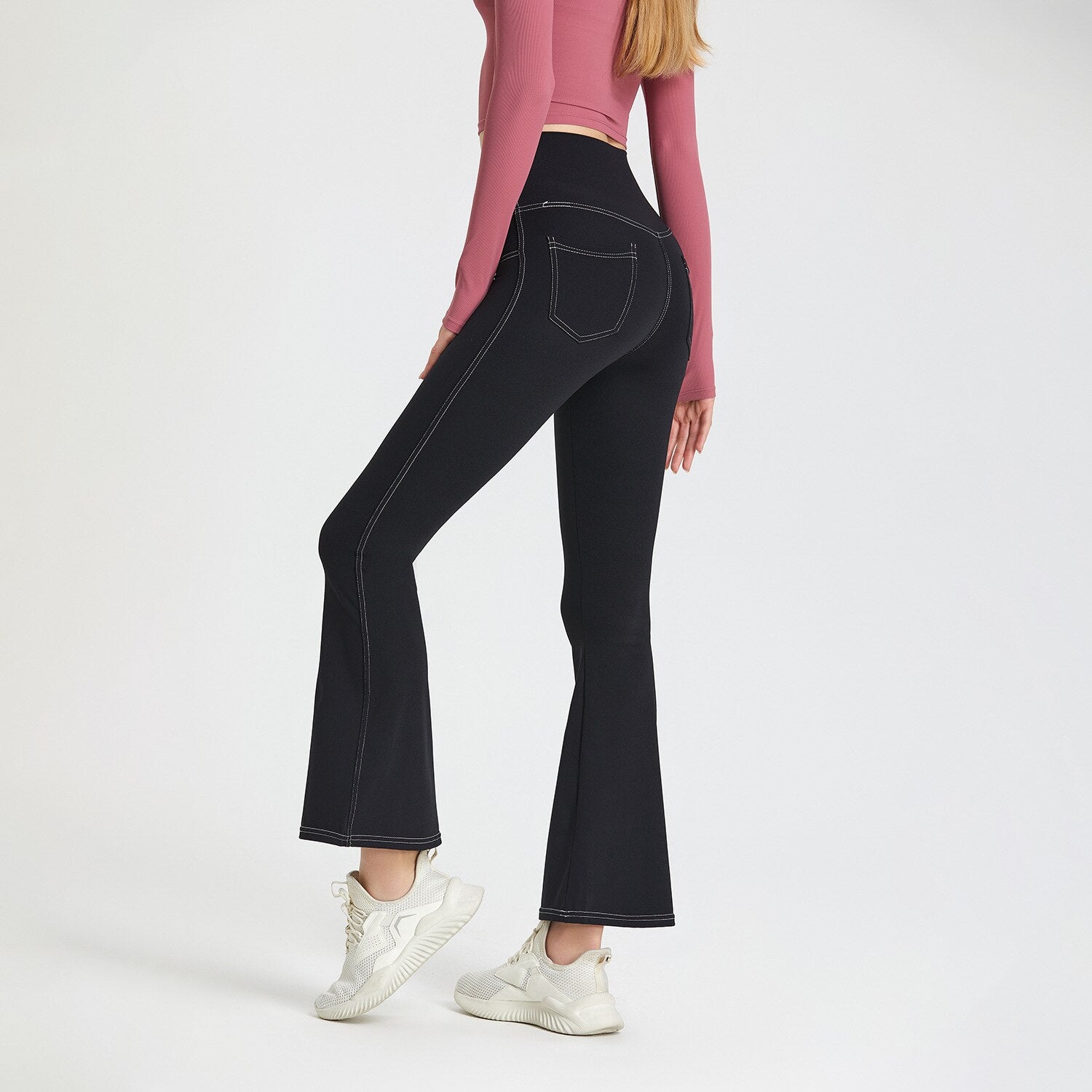 Women's yoga pants with pockets - black / S