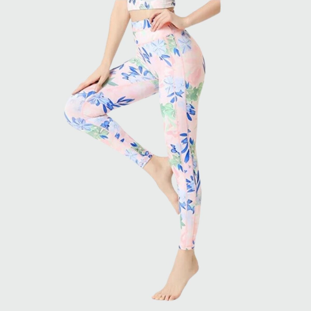 Pink Leaf Yoga Legging - leaves / S