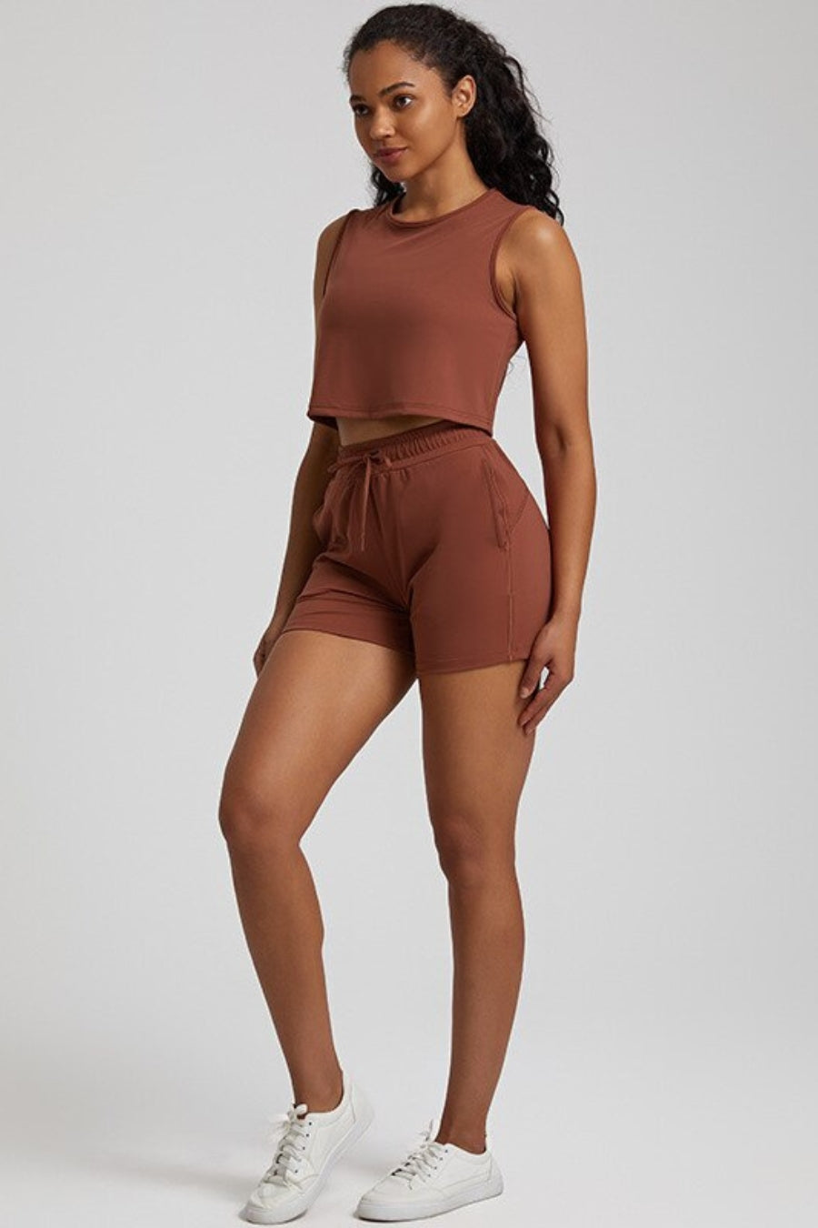 Yoga Short &amp; Crop Top Set - brown / S